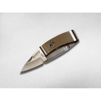 Нож-зажим для денег складной Mcusta Pocket Clip «Kamon» Kikyo «Колокольчик»  MC-0082 , сталь AUS-8, рукоять сталь купить в Щелкове