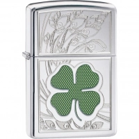 Зажигалка ZIPPO Classic «Клевер» с покрытием High Polish Chrome купить в Щелкове