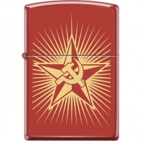 Зажигалка ZIPPO Серп и Молот на Звезде, латунь/сталь с покрытием Red Matte, красная, 36x12x56 мм купить в Щелкове